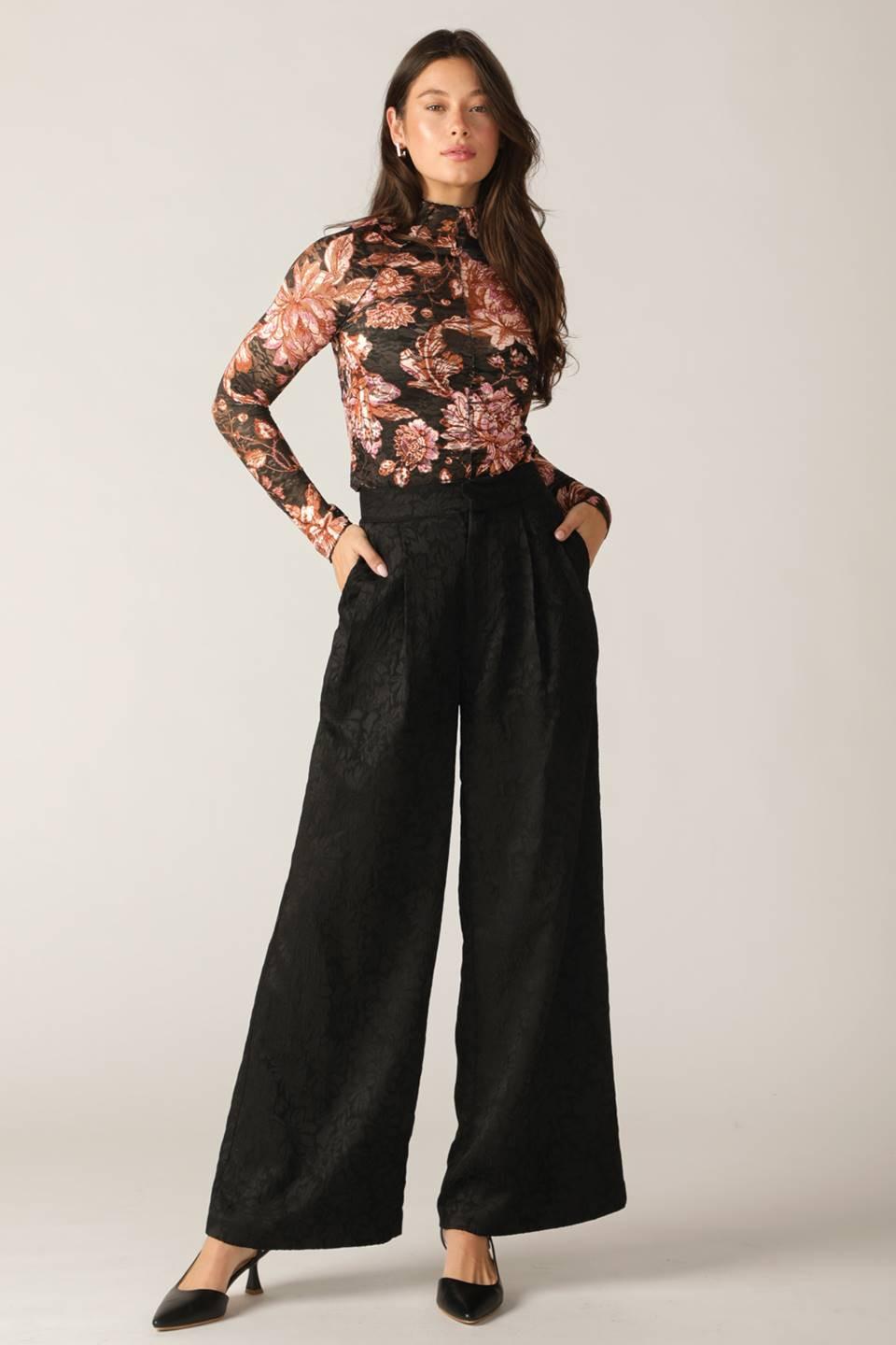 Fireside Chats Stretch Lace Top in black taupe, view 2 — Soul Flow Apparel