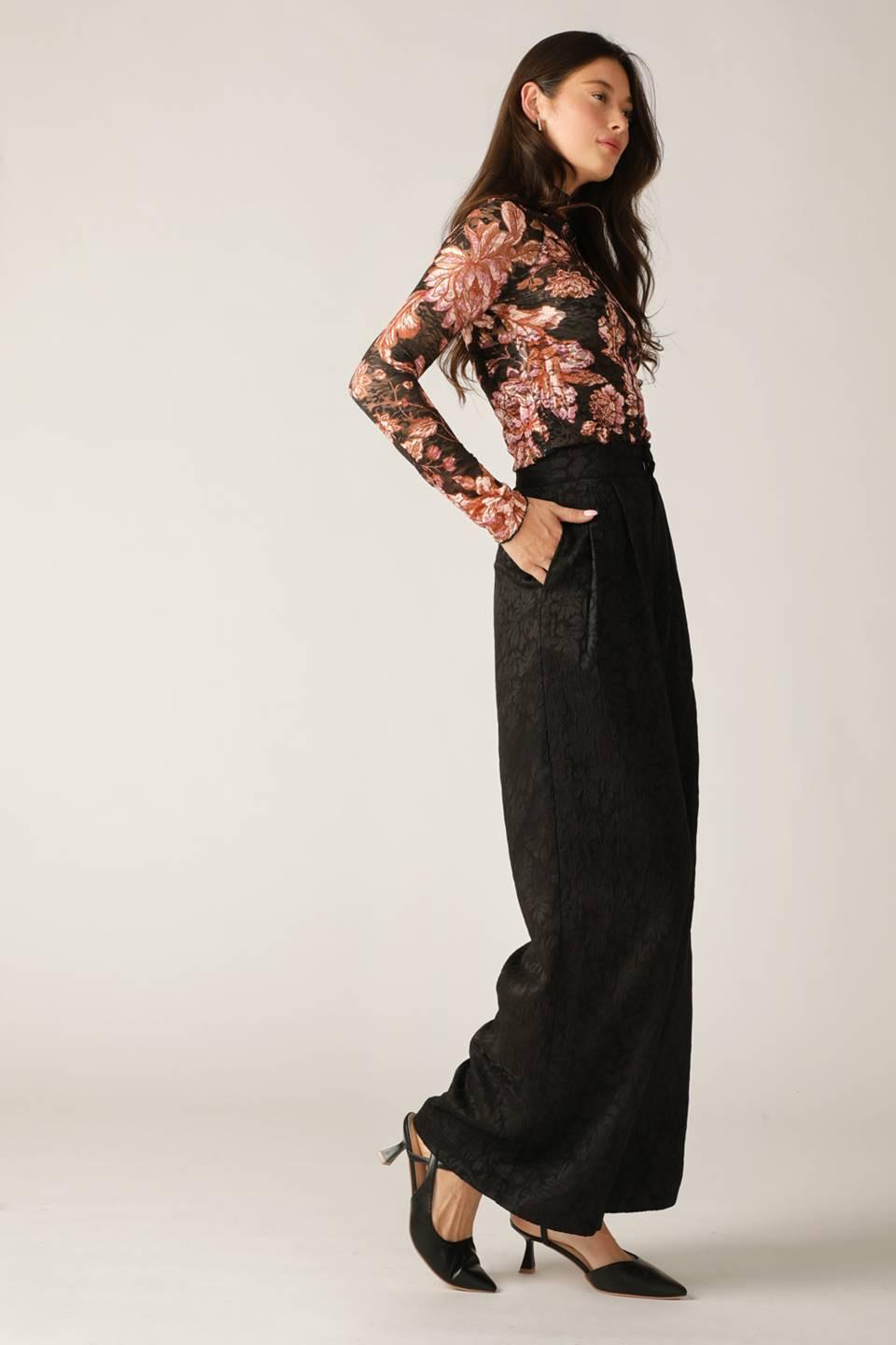 Fireside Chats Stretch Lace Top in black taupe, view 8 — Soul Flow Apparel