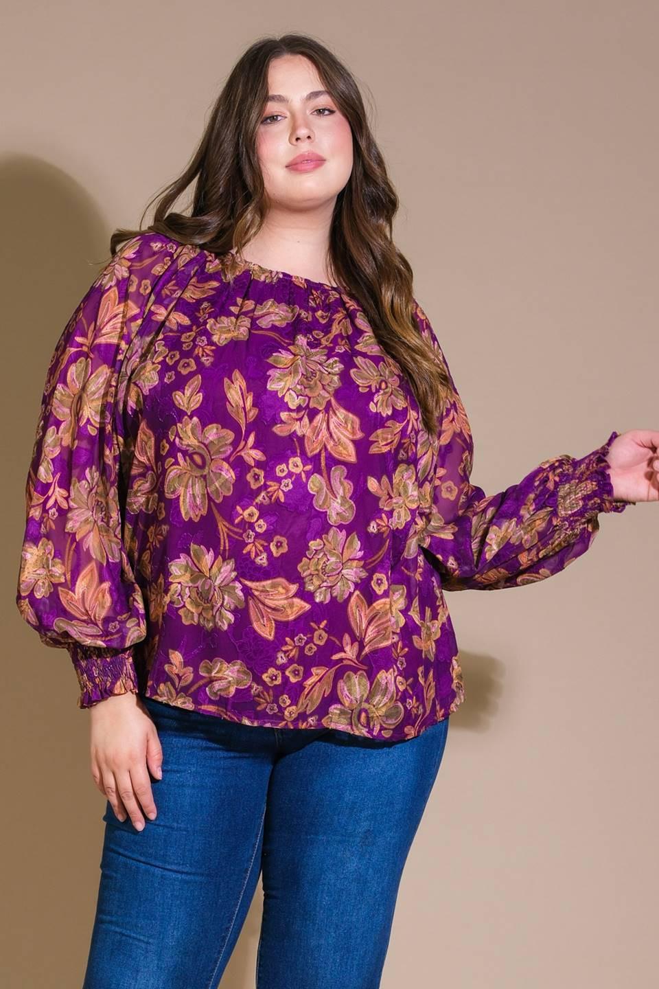 New River Woven Top in purple, view 1 — Soul Flow Apparel