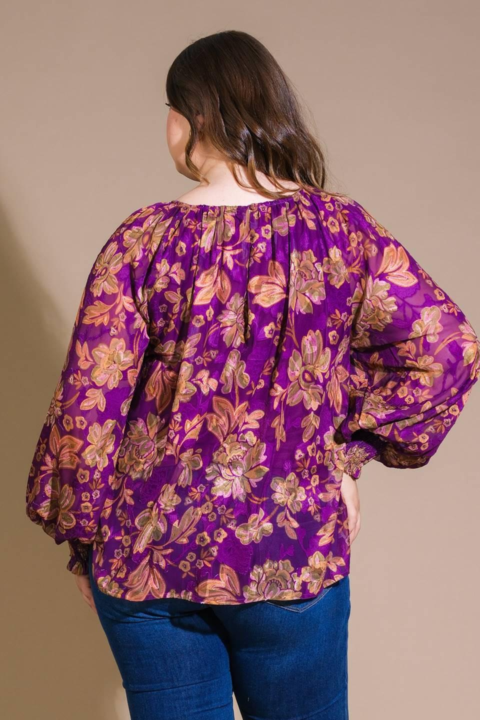 New River Woven Top in purple, view 2 — Soul Flow Apparel