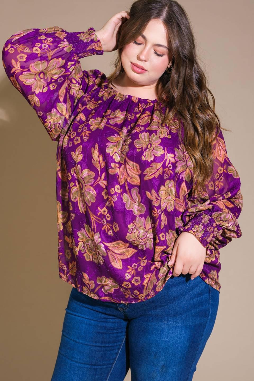 New River Woven Top in purple, view 4 — Soul Flow Apparel