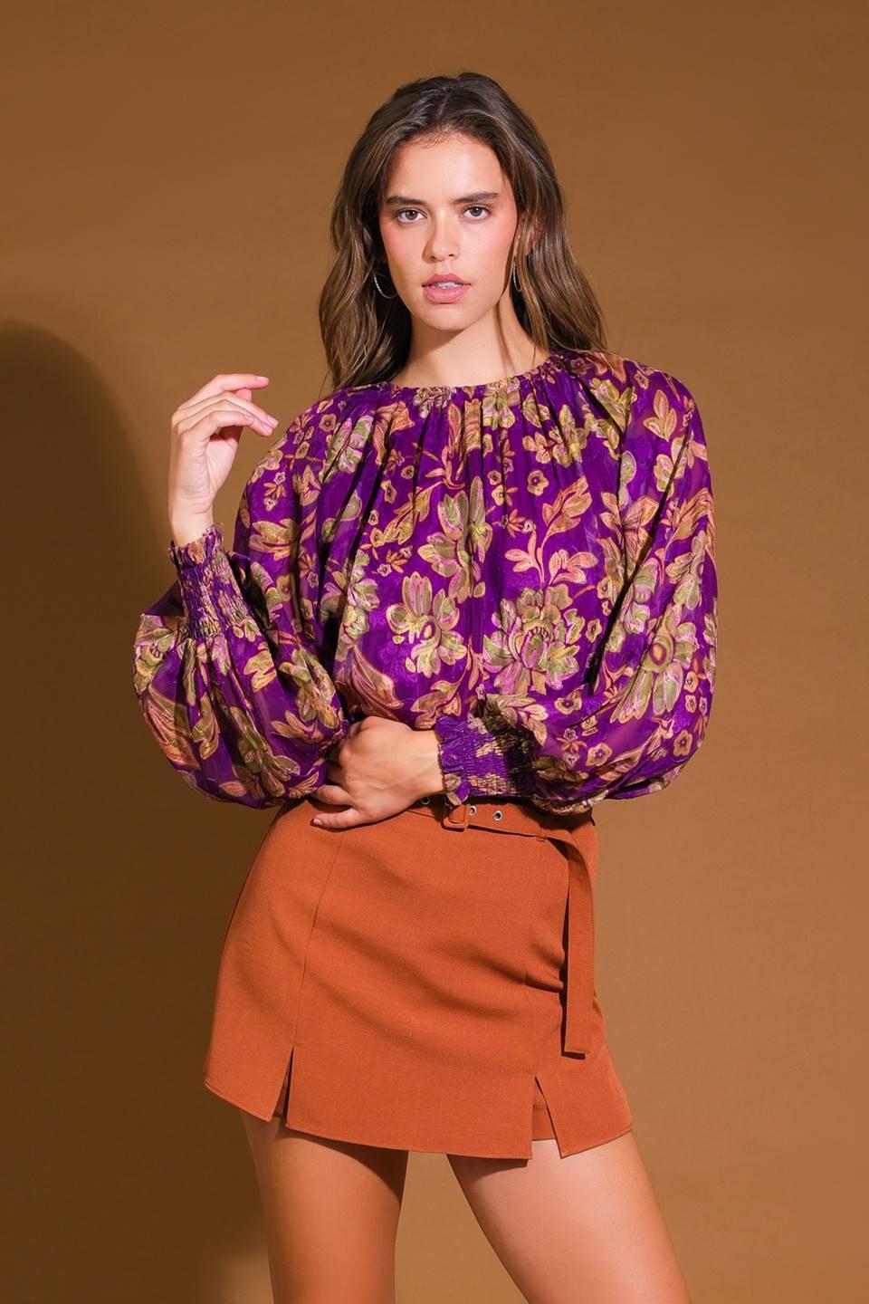 New River Woven Top in purple, view 1 — Soul Flow Apparel