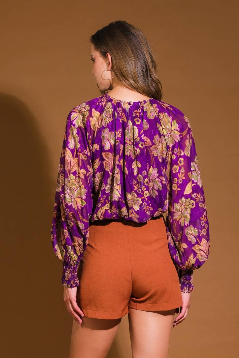 New River Woven Top in purple, view 2 — Soul Flow Apparel