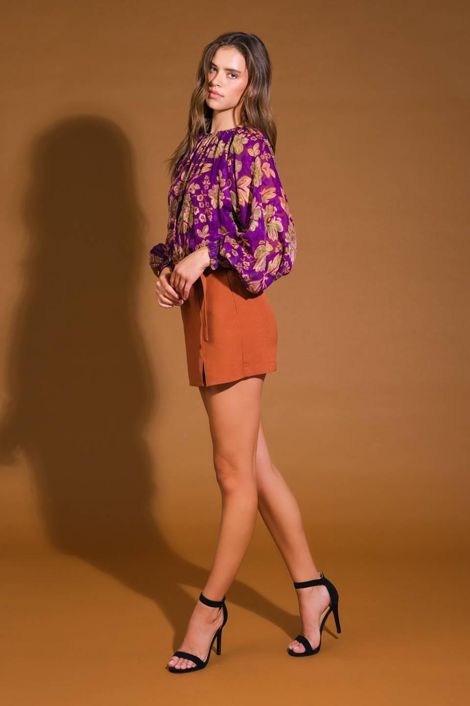 New River Woven Top in purple, view 3 — Soul Flow Apparel
