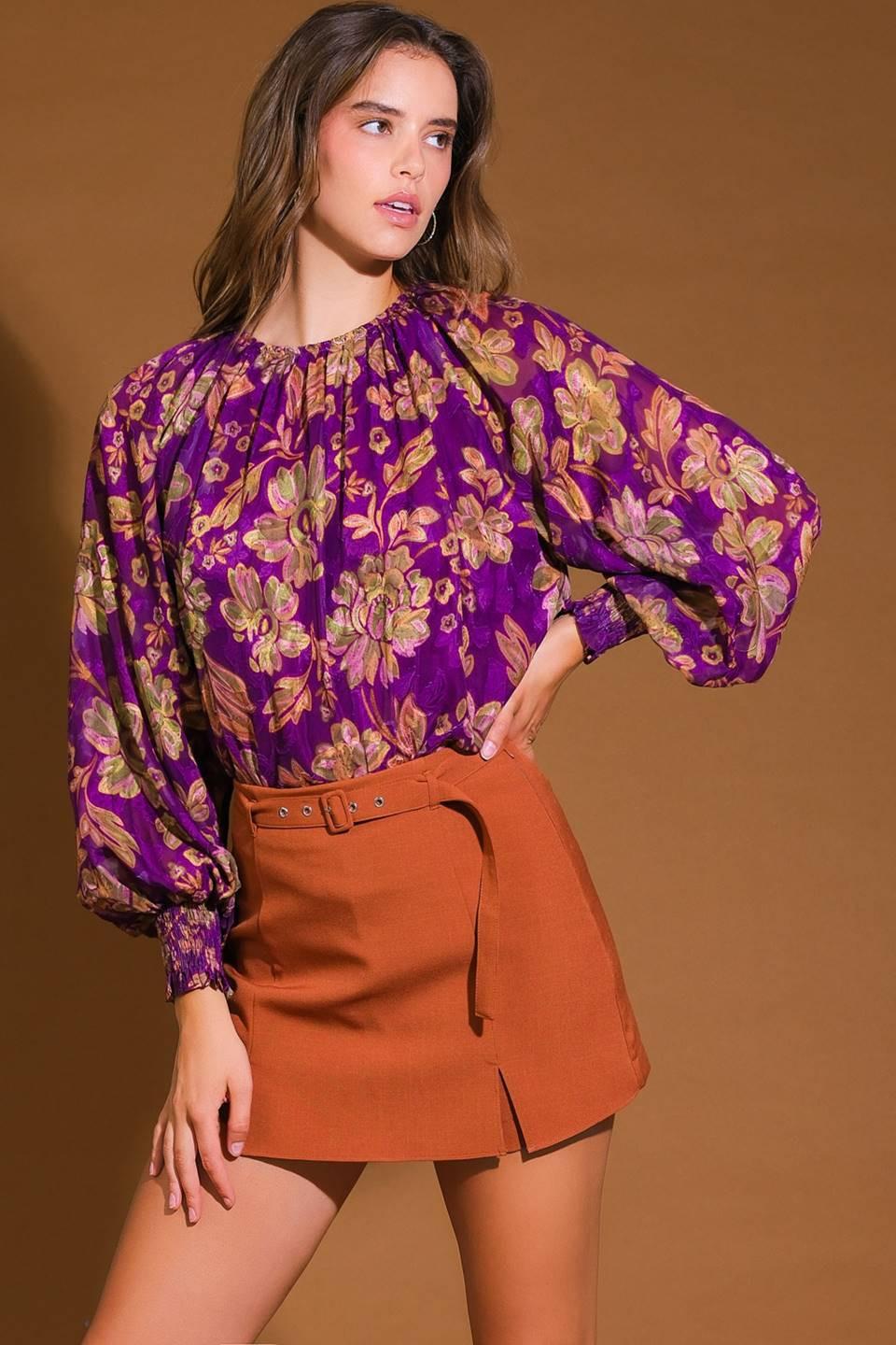 New River Woven Top in purple, view 4 — Soul Flow Apparel