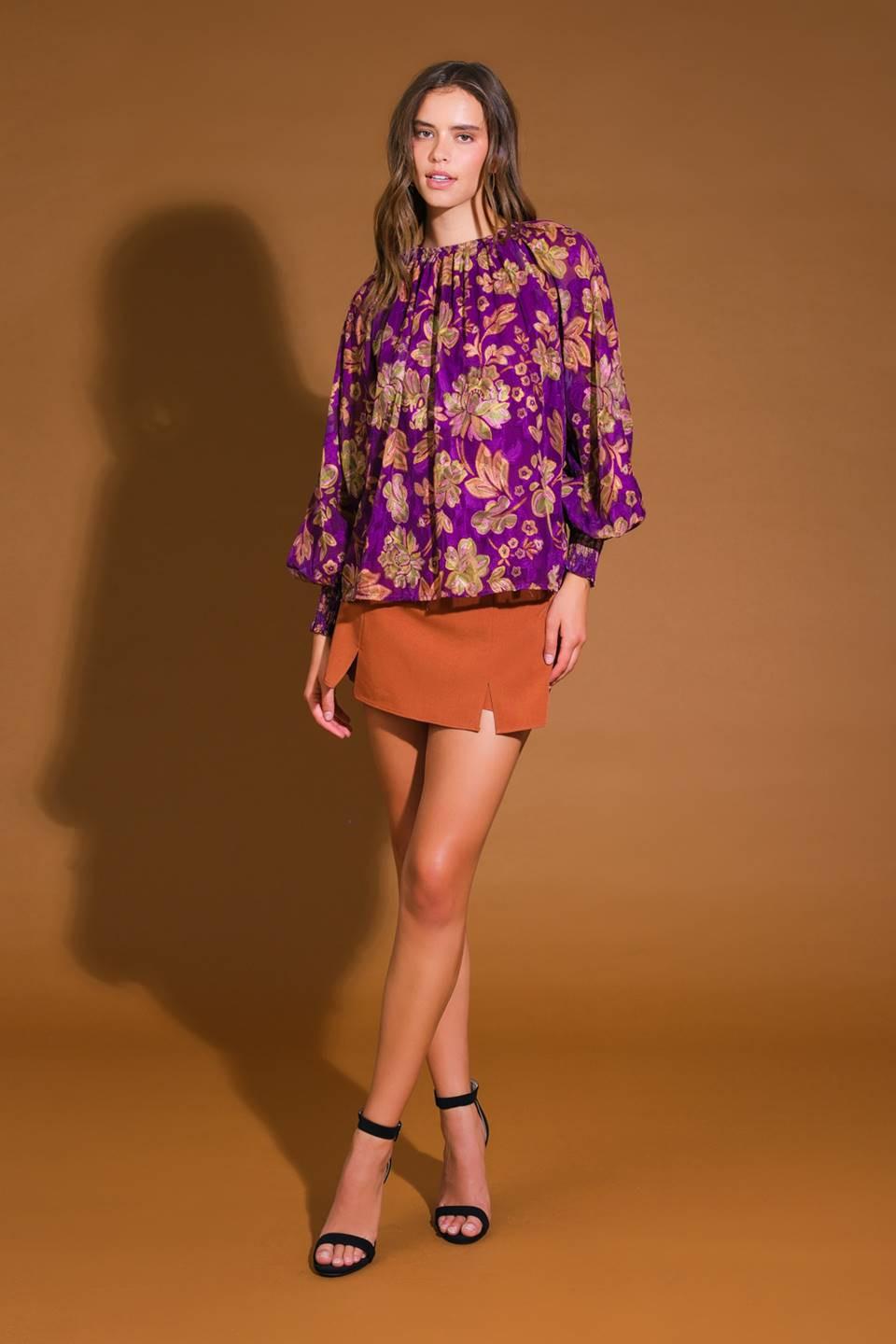 New River Woven Top in purple, view 7 — Soul Flow Apparel