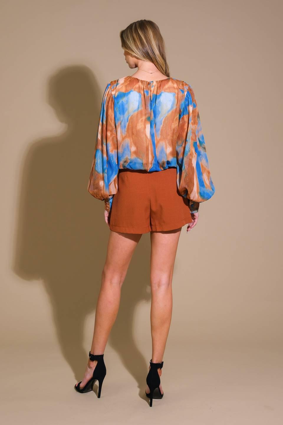All My Pride Woven Top in brown blue, view 6 — Soul Flow Apparel