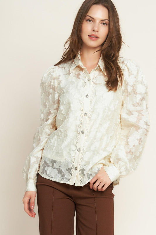 Luminous Glow Woven Top in ivory, view 1 — Soul Flow Apparel