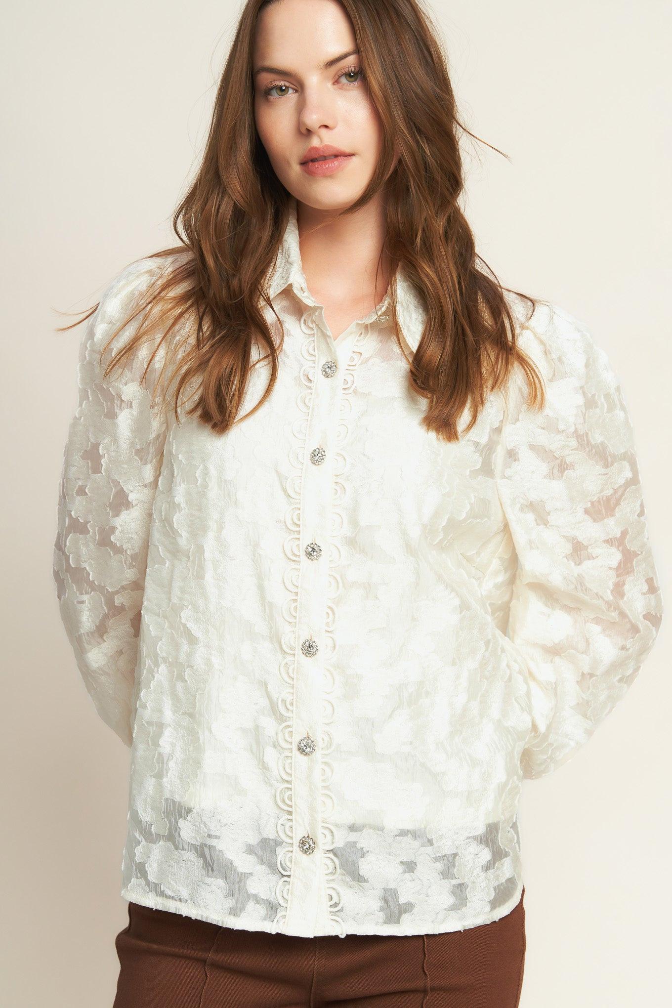 Luminous Glow Woven Top in ivory, view 3 — Soul Flow Apparel