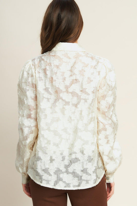 Luminous Glow Woven Top in ivory, view 6 — Soul Flow Apparel