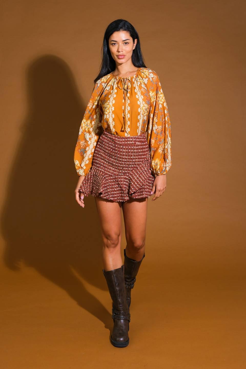 Over the Hills Woven Top in brown, view 5 — Soul Flow Apparel
