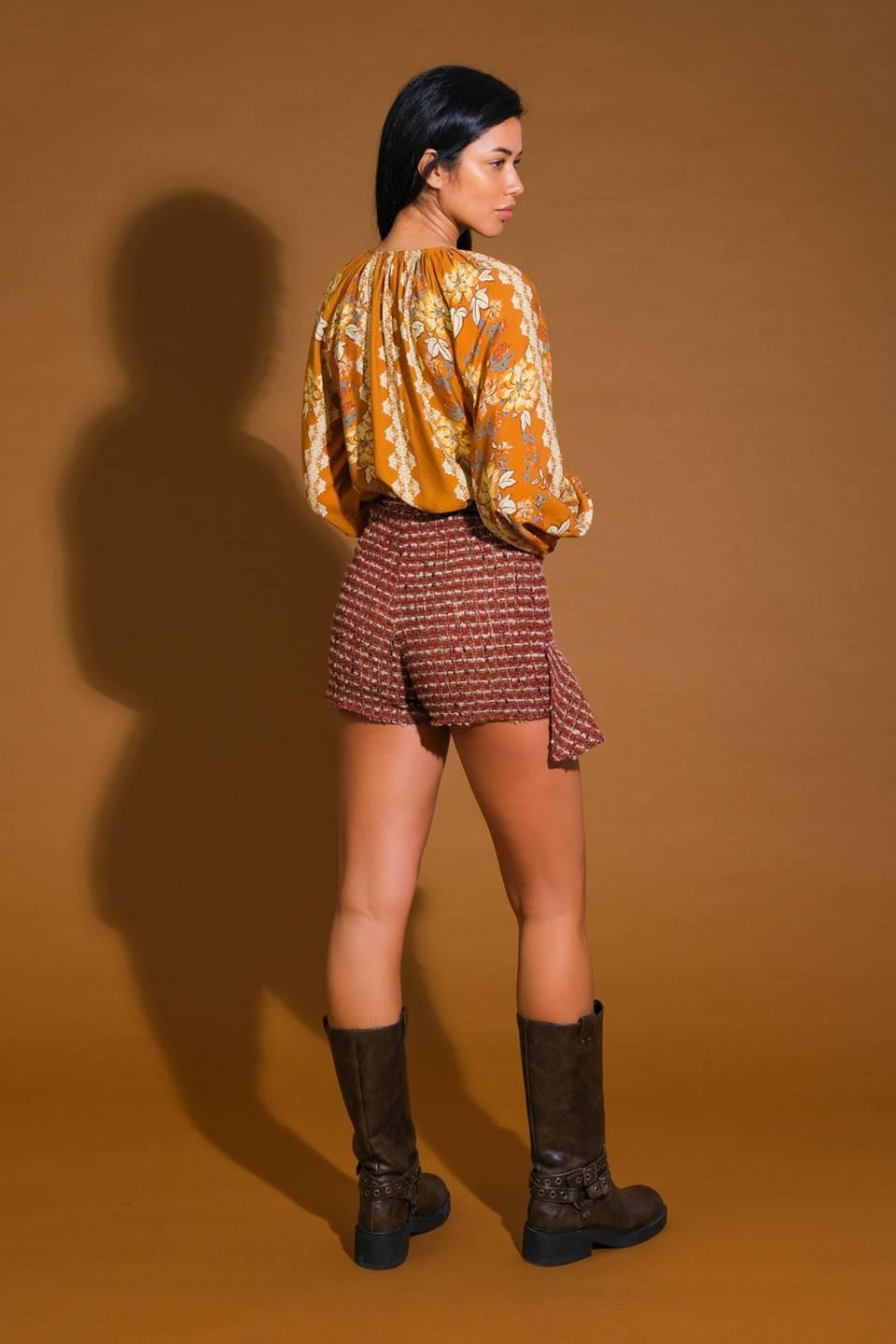 Over the Hills Woven Top in brown, view 6 — Soul Flow Apparel