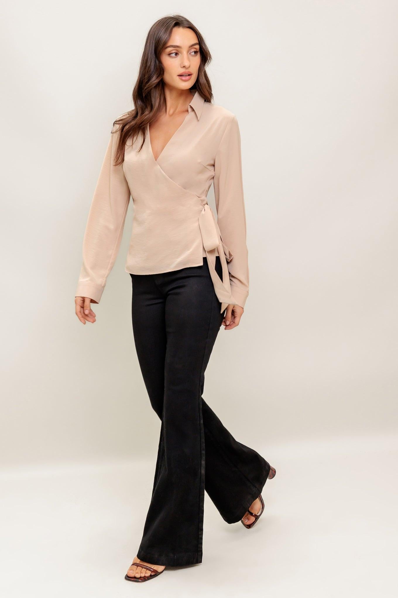 Beautiful As You Woven Top in light taupe, view 2 — Soul Flow Apparel