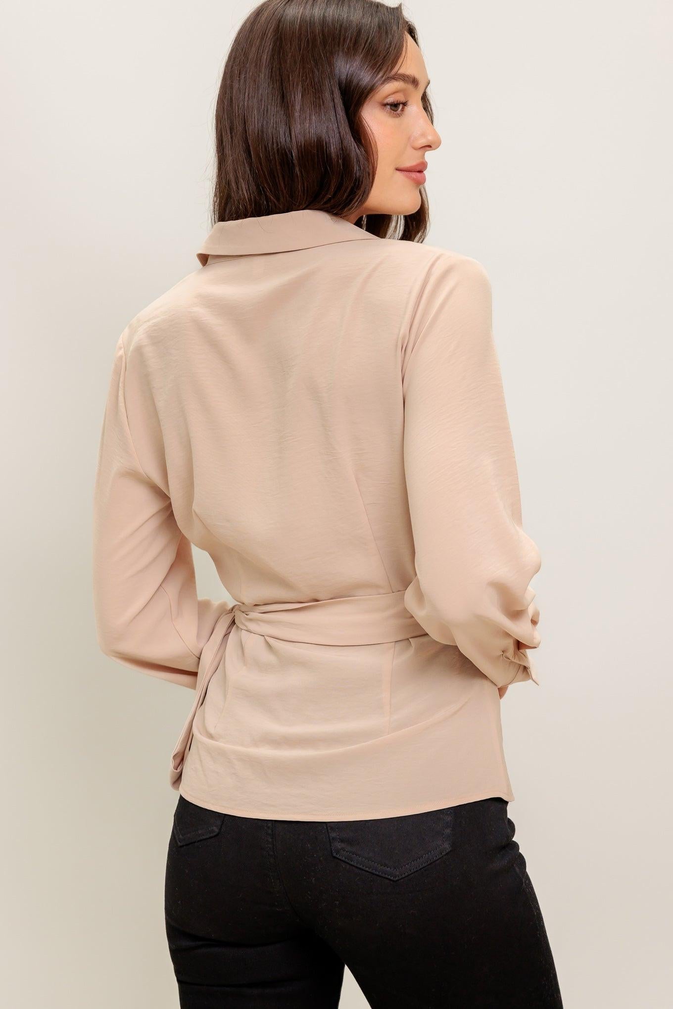 Beautiful As You Woven Top in light taupe, view 7 — Soul Flow Apparel