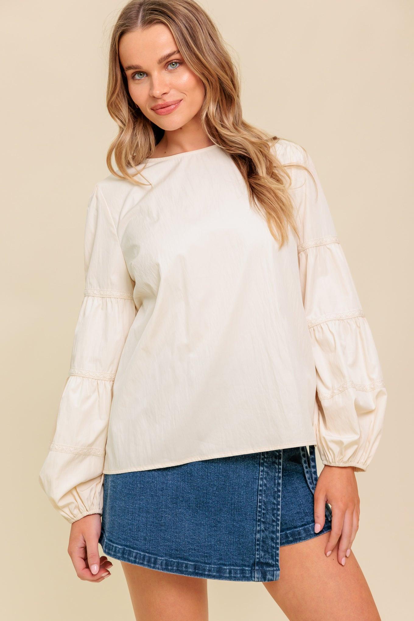 Waverly Mills Woven Top in ivory, view 1 — Soul Flow Apparel