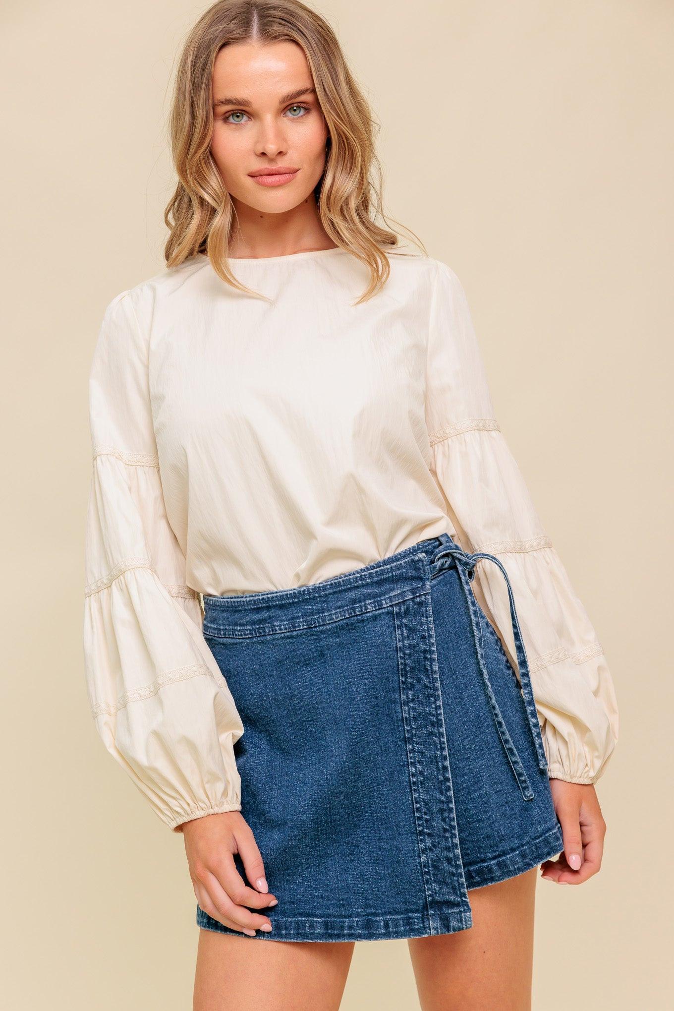 Waverly Mills Woven Top in ivory, view 2 — Soul Flow Apparel