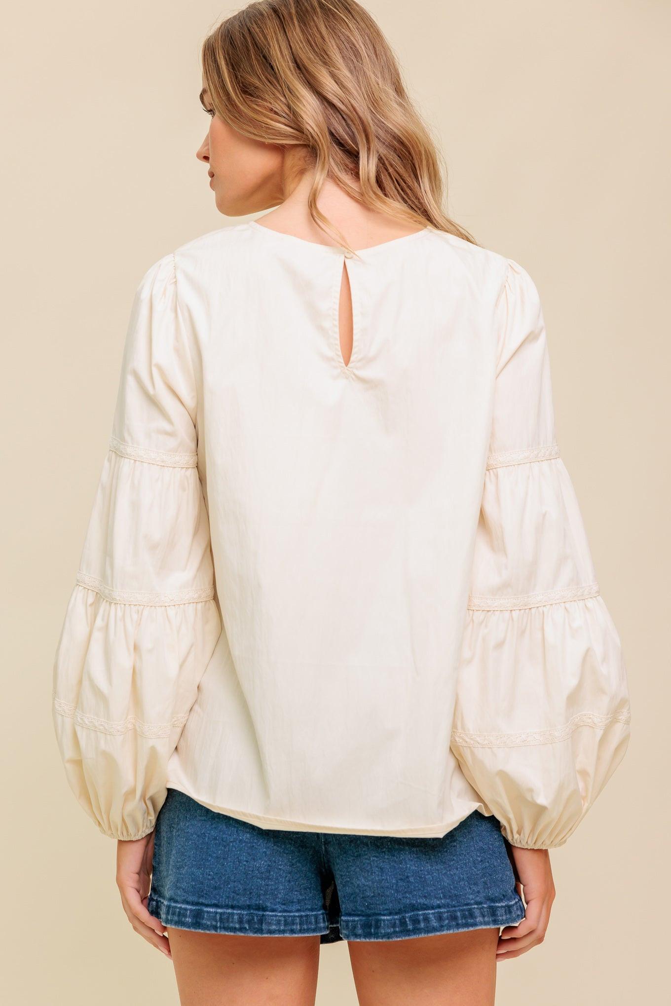 Waverly Mills Woven Top in ivory, view 3 — Soul Flow Apparel