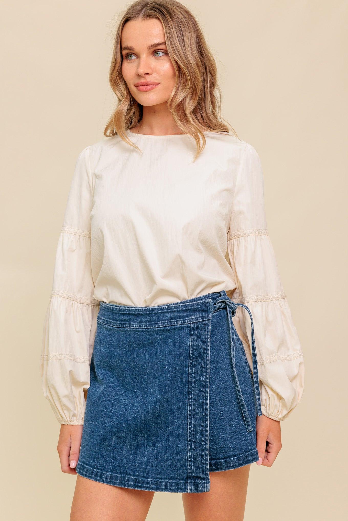 Waverly Mills Woven Top in ivory, view 5 — Soul Flow Apparel