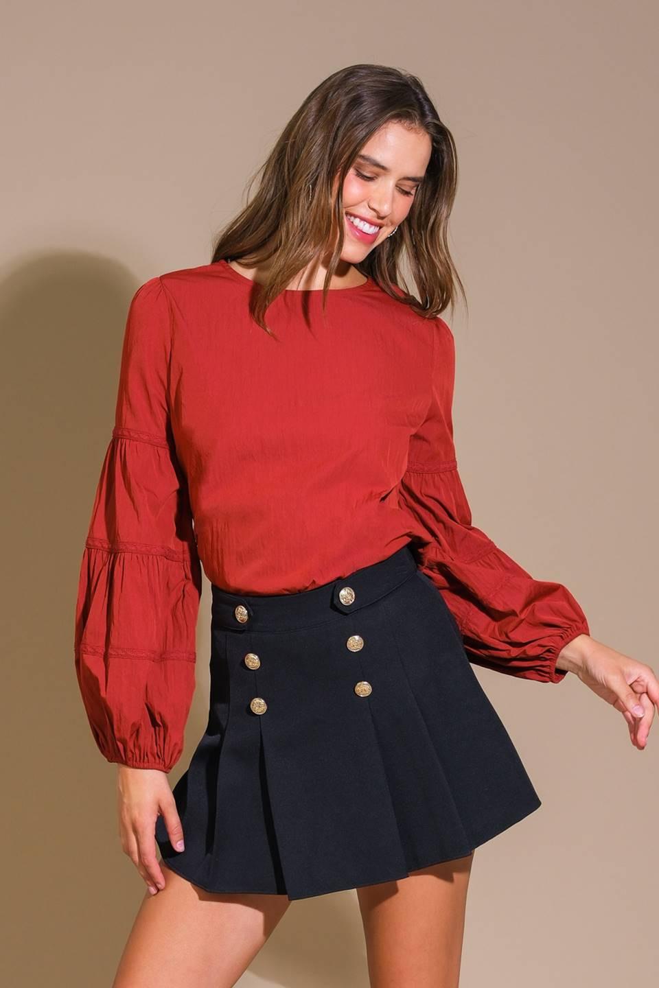 Waverly Mills Woven Top in red wine, view 1 — Soul Flow Apparel