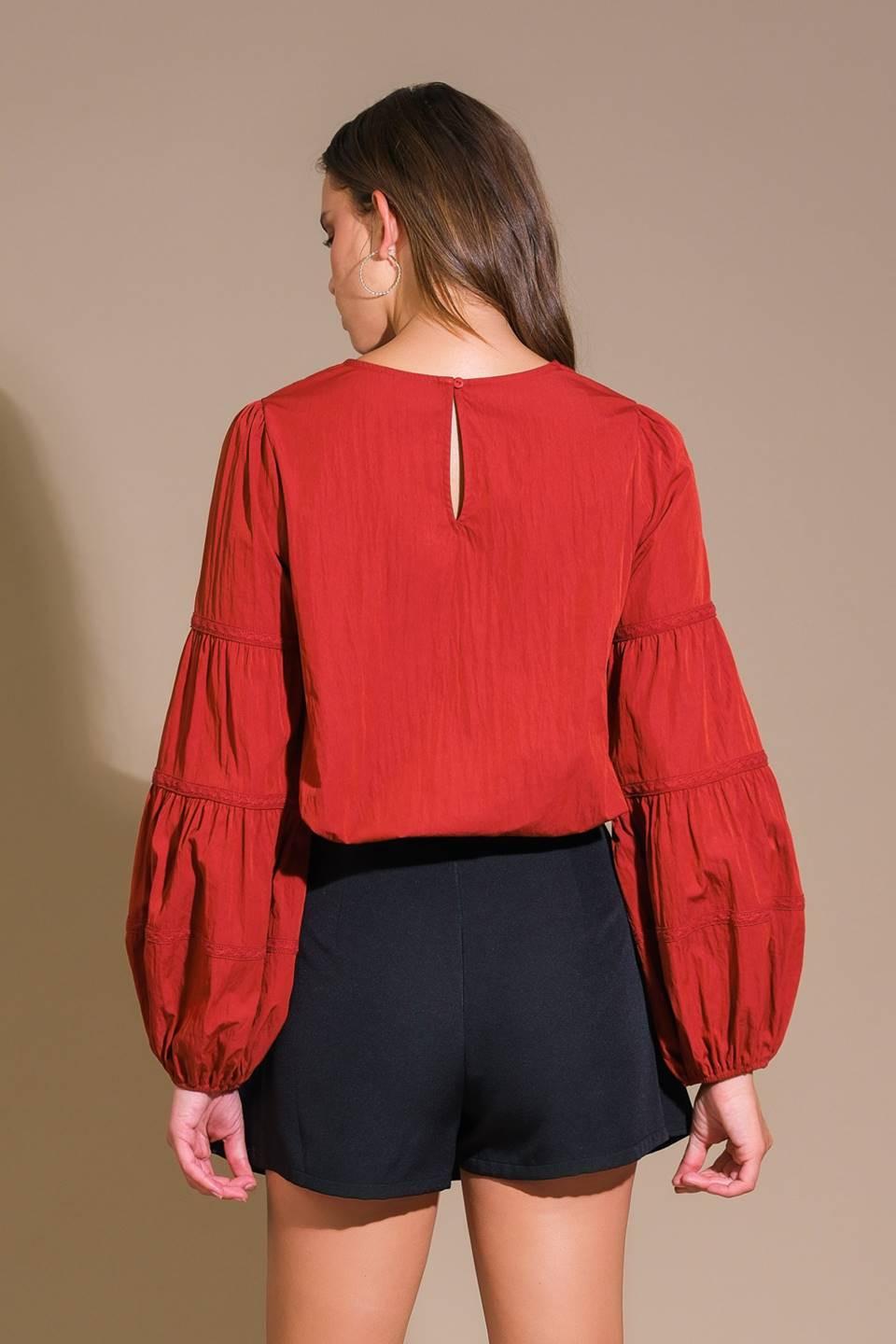 Waverly Mills Woven Top in red wine, view 2 — Soul Flow Apparel