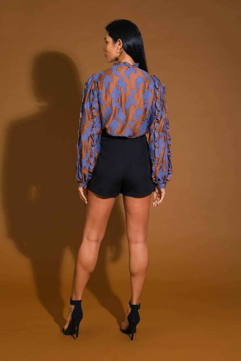 True to Me Jacquard Woven Top in brown teal, view 6 — Soul Flow Apparel