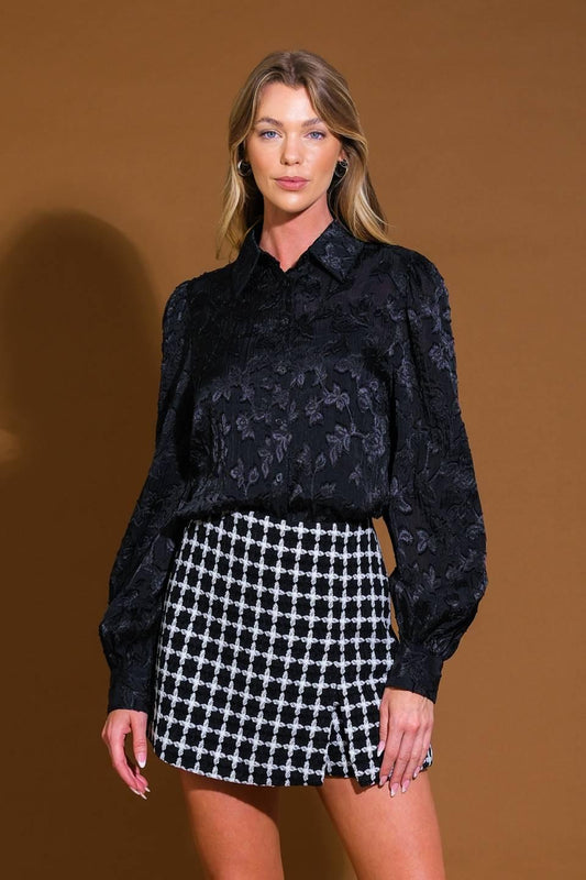 Incredible Love Jacquard Woven Top in black, view 1 — Soul Flow Apparel