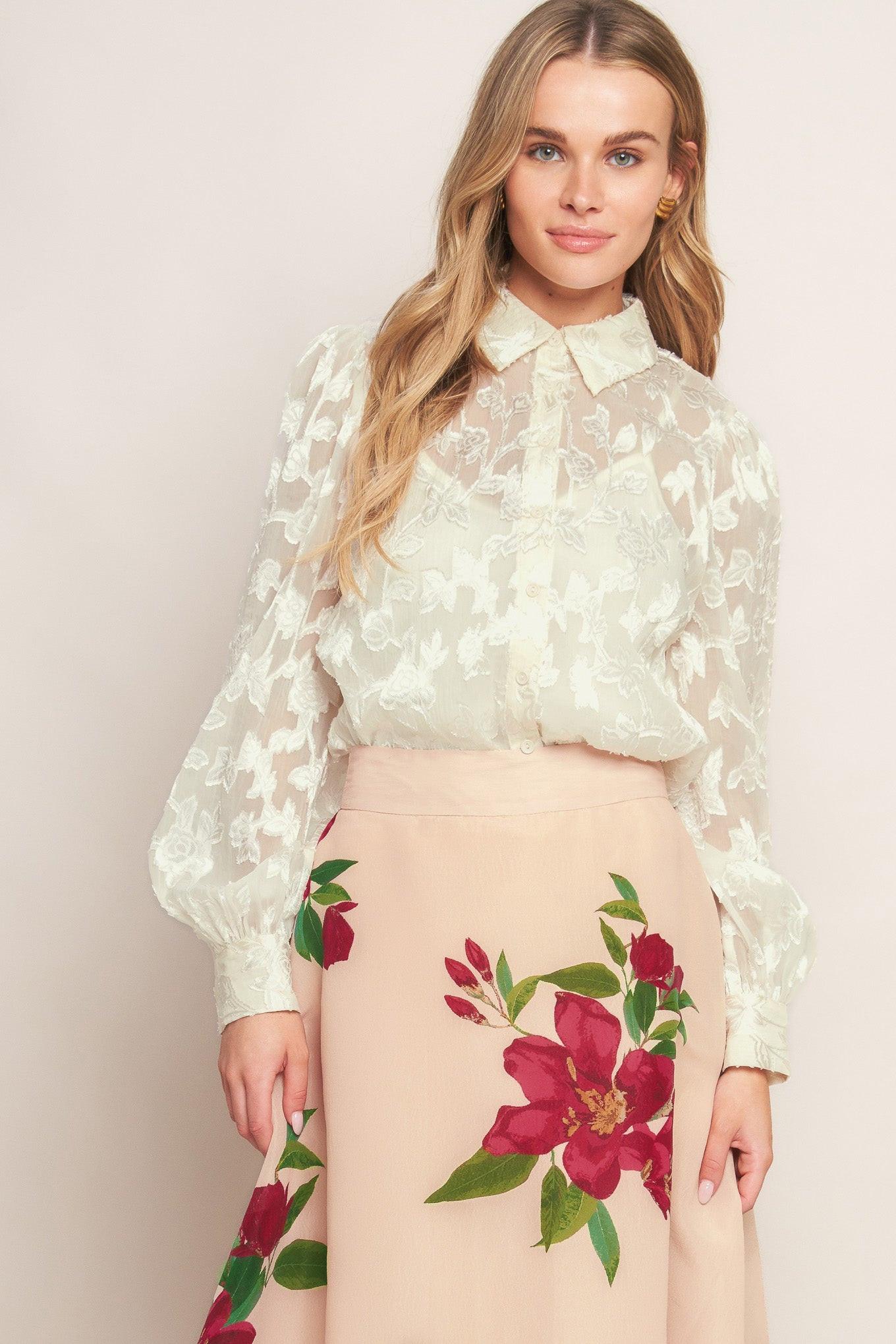 Incredible Love Jacquard Woven Top in ivory, view 1 — Soul Flow Apparel