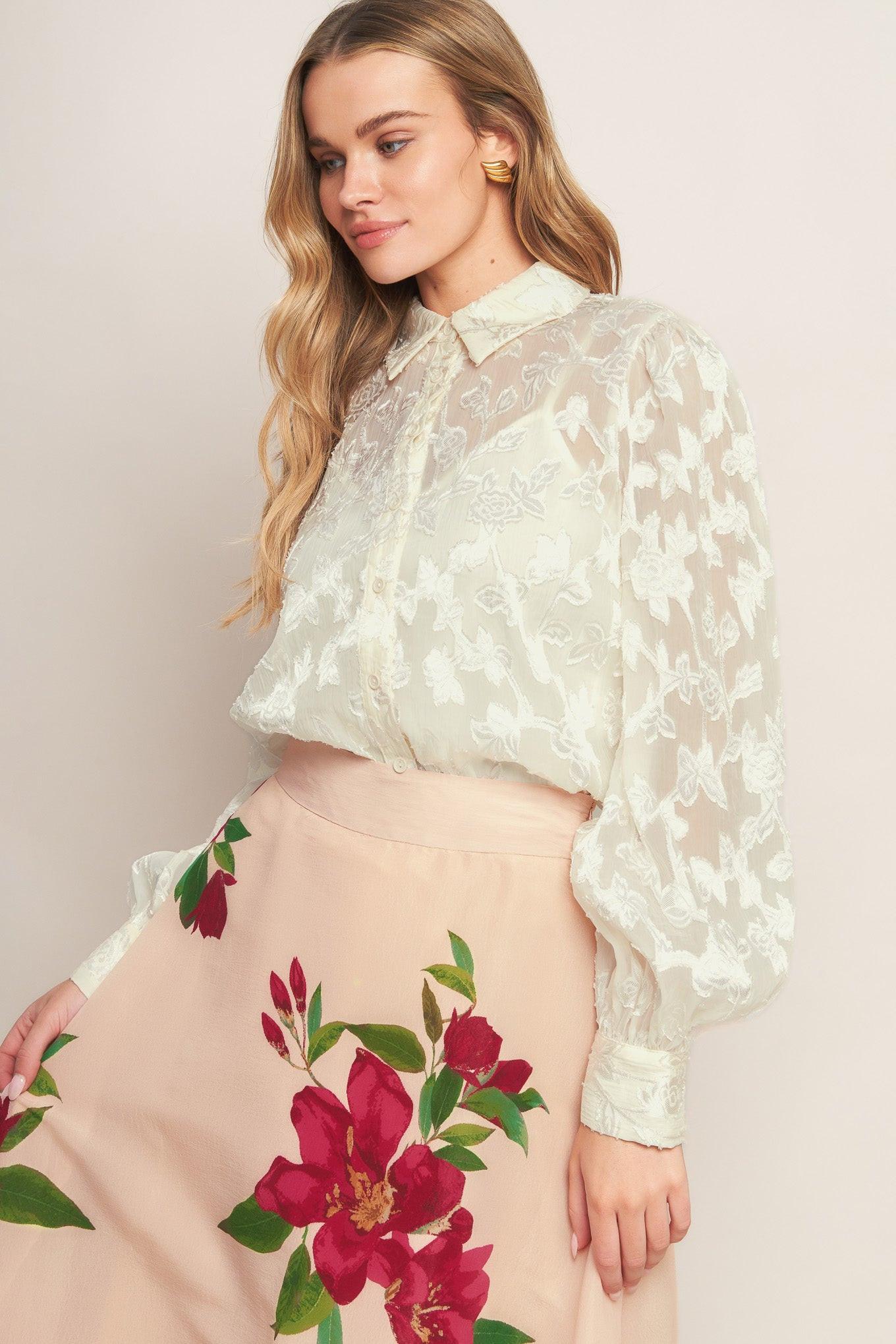 Incredible Love Jacquard Woven Top in ivory, view 4 — Soul Flow Apparel