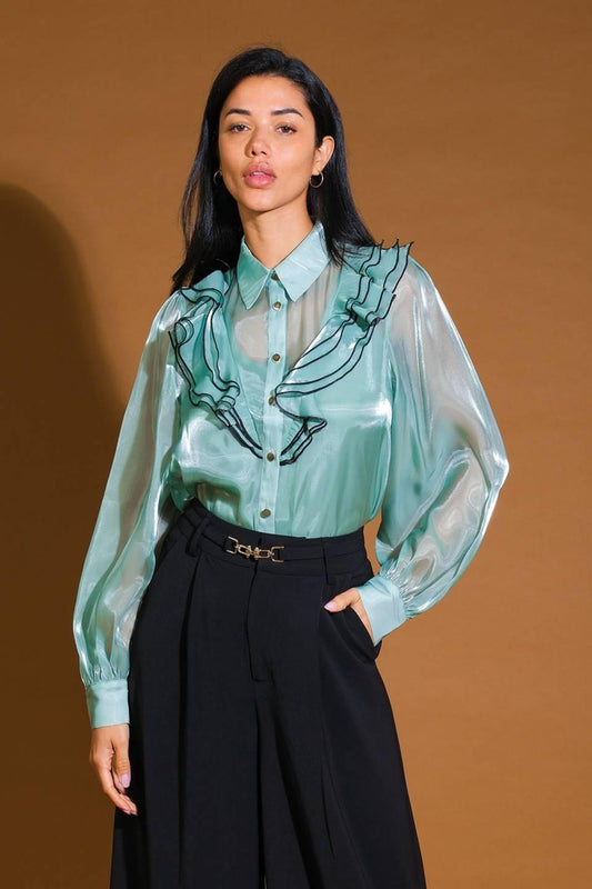 On a Day Woven Top in sage, view 1 — Soul Flow Apparel