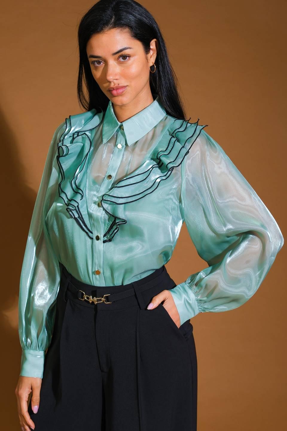 On a Day Woven Top in sage, view 4 — Soul Flow Apparel