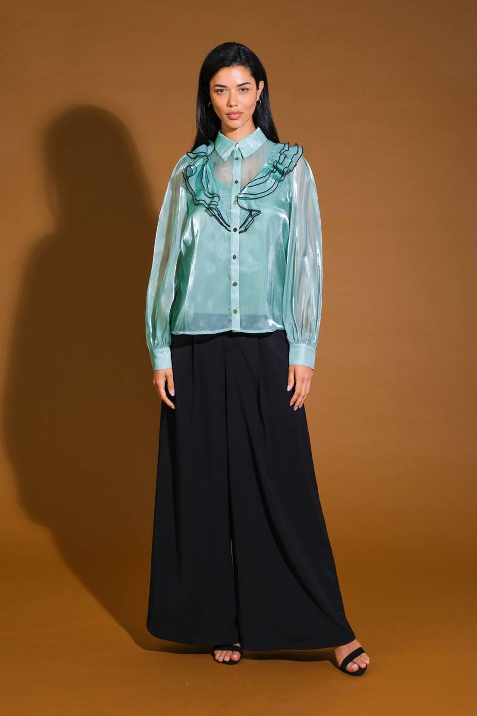 On a Day Woven Top in sage, view 7 — Soul Flow Apparel