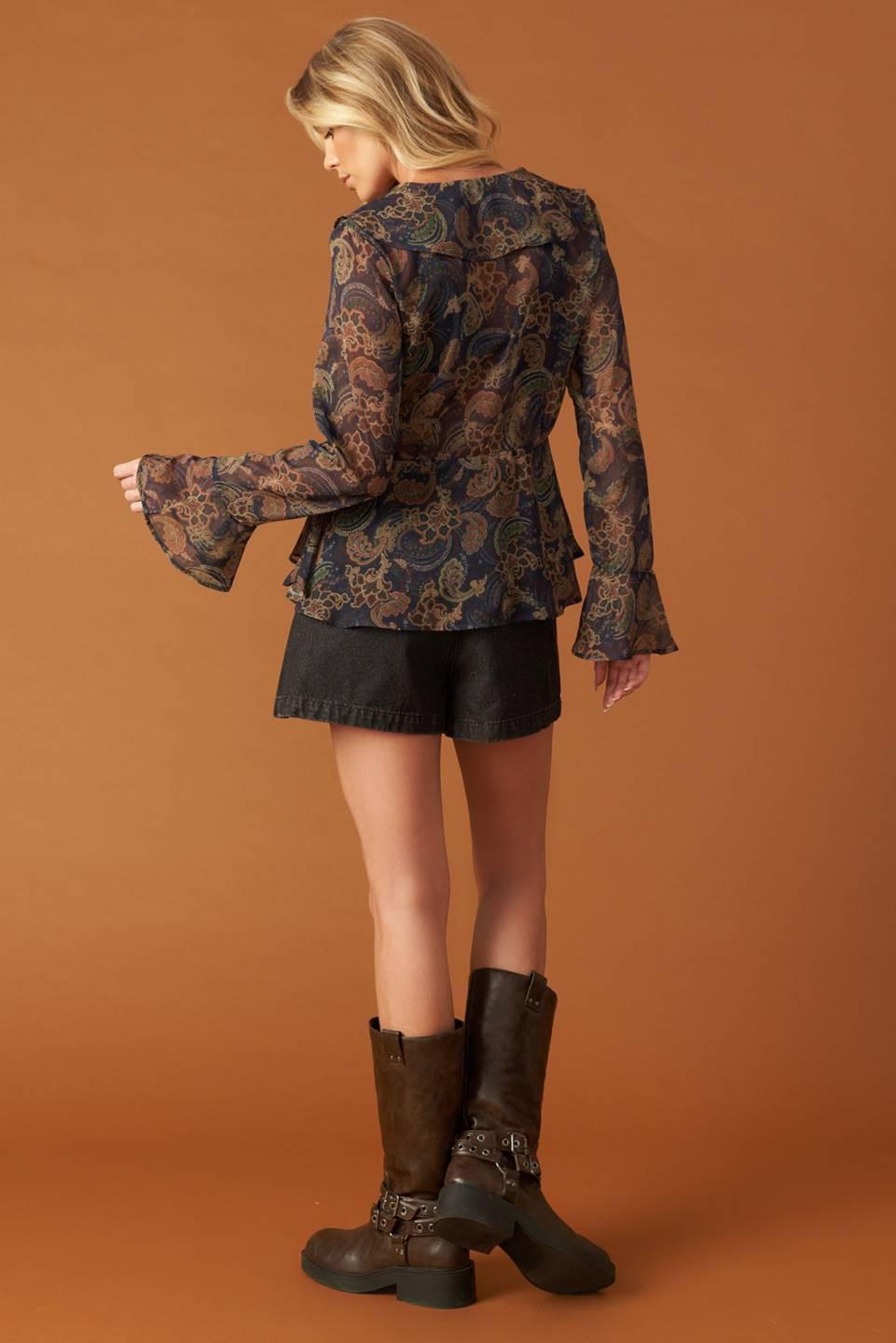 Secret Garden Woven Top in navy, view 3 — Soul Flow Apparel