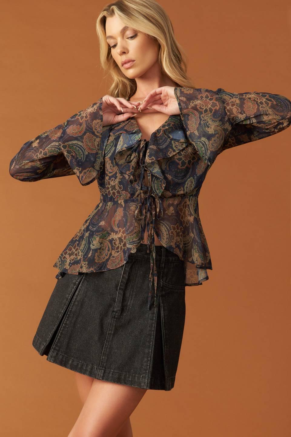 Secret Garden Woven Top in navy, view 5 — Soul Flow Apparel