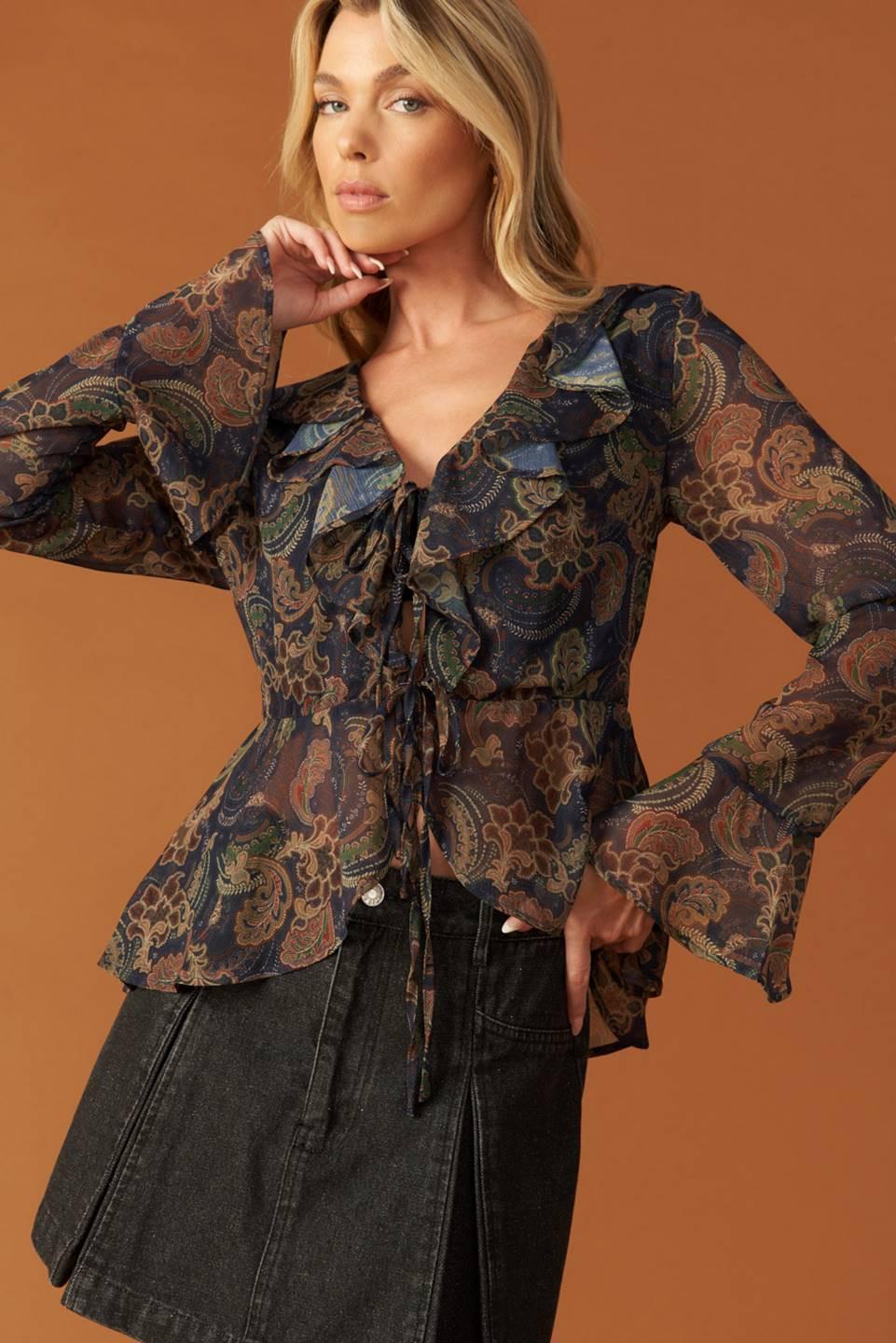Secret Garden Woven Top in navy, view 6 — Soul Flow Apparel