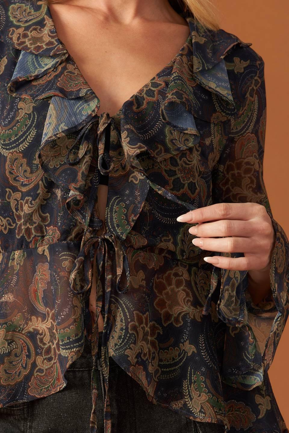 Secret Garden Woven Top in navy, view 7 — Soul Flow Apparel