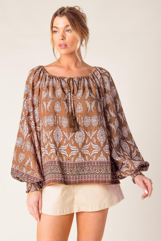 Be Alright Woven Top in brown, view 4 — Soul Flow Apparel