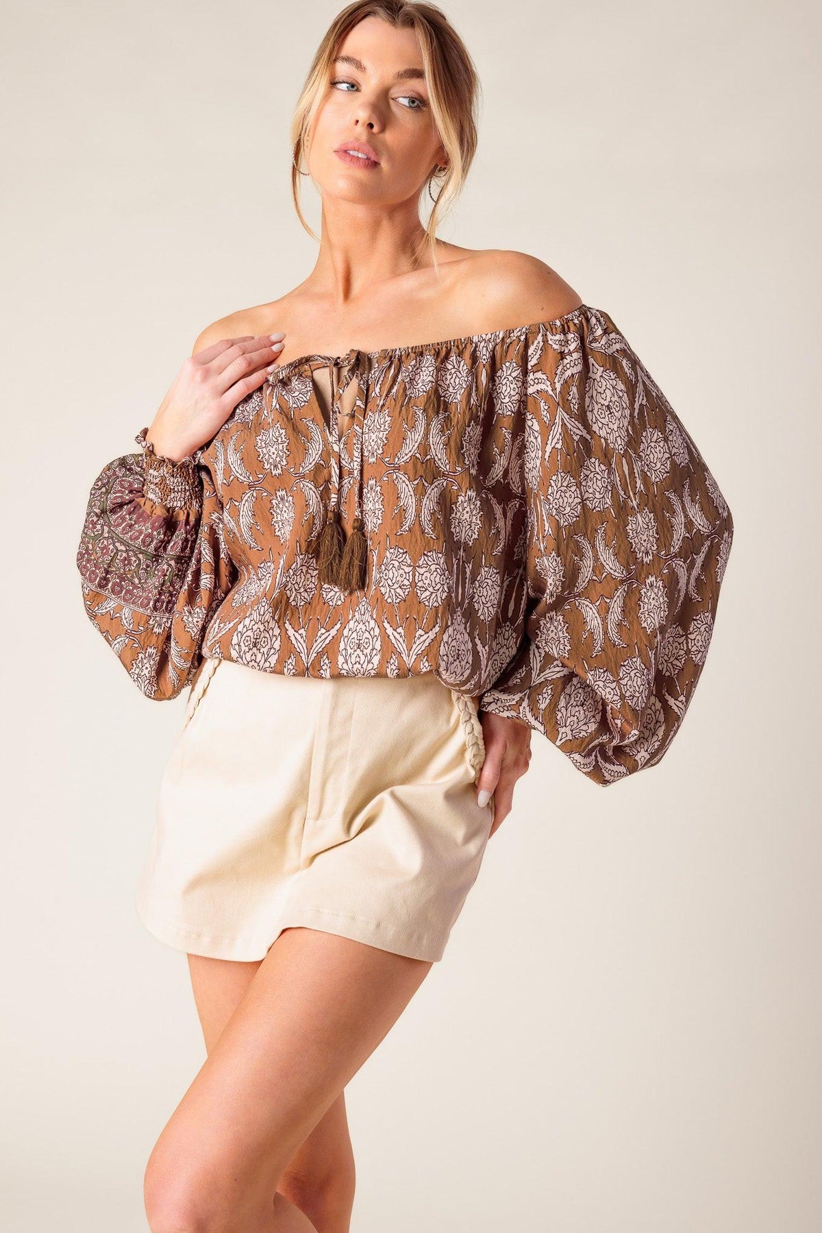 Be Alright Woven Top in brown, view 6 — Soul Flow Apparel