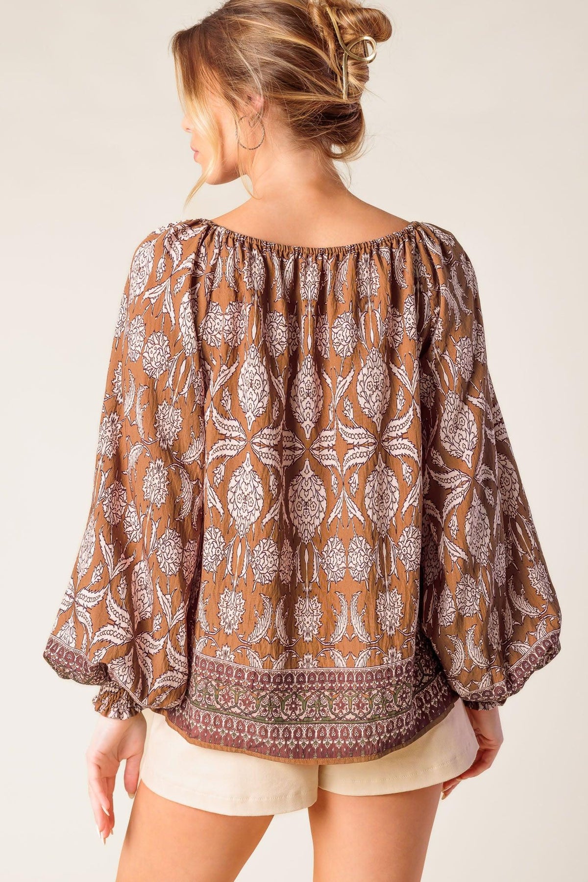 Be Alright Woven Top in brown, view 7 — Soul Flow Apparel