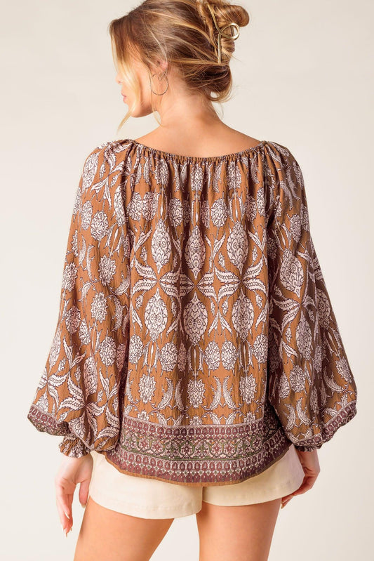 Be Alright Woven Top in brown, view 7 — Soul Flow Apparel