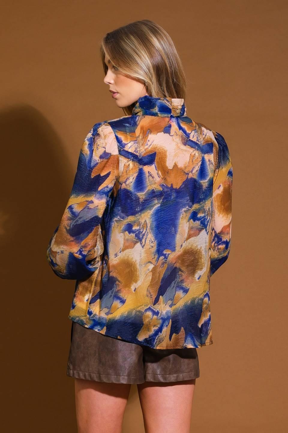 Always Celebrating Woven Top in navy taupe, view 2 — Soul Flow Apparel