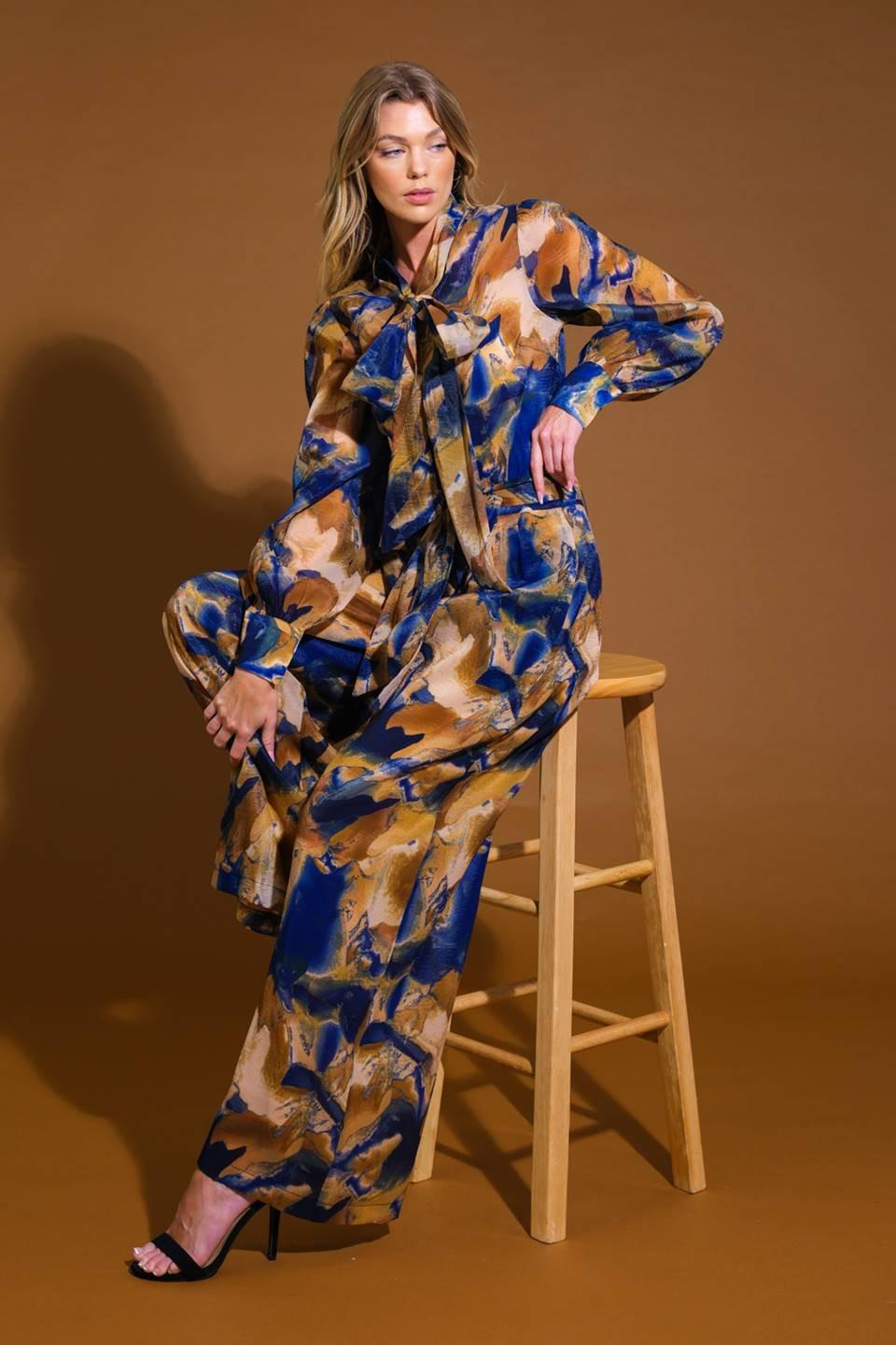 Always Celebrating Woven Top in navy taupe, view 9 — Soul Flow Apparel