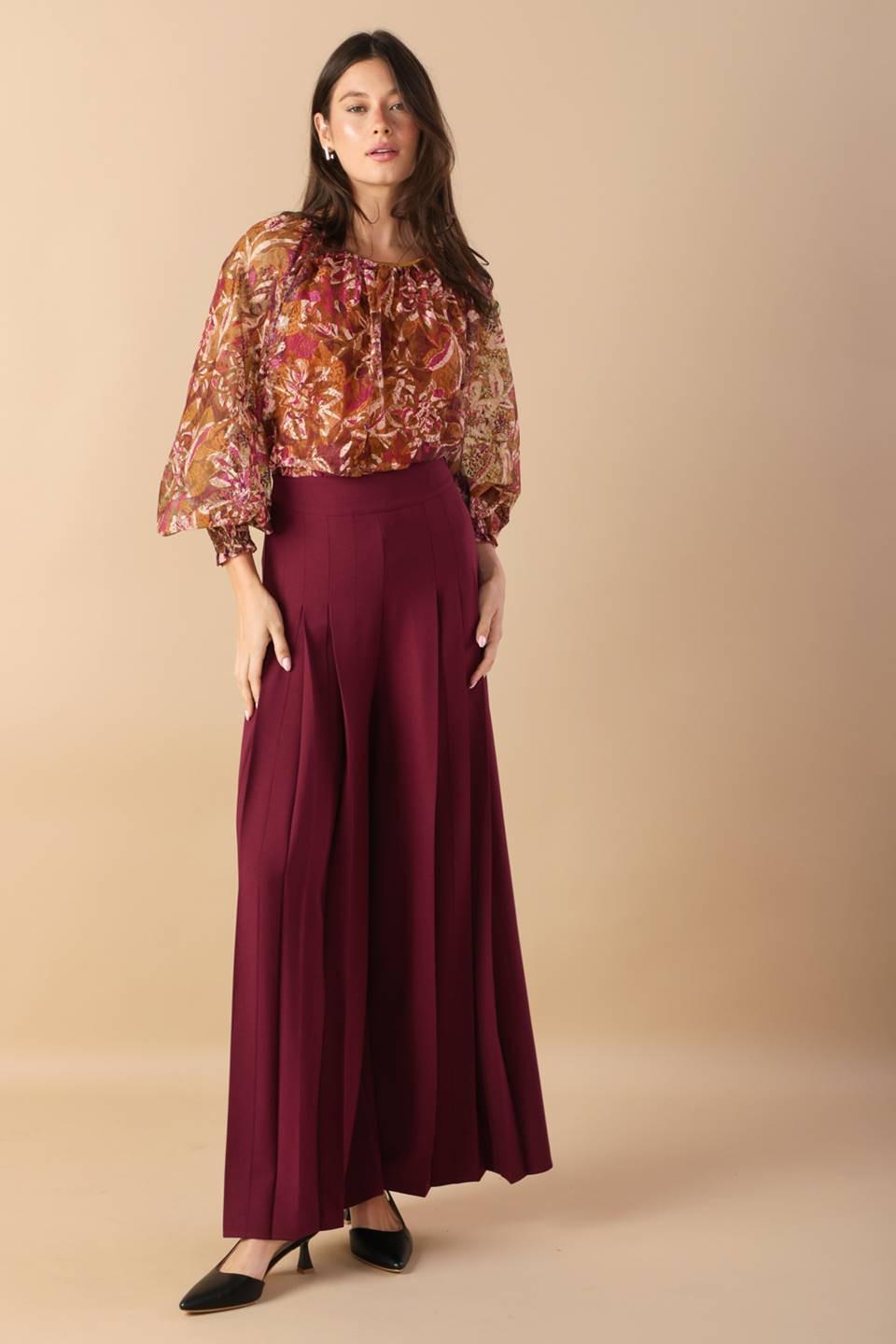 Sunset Stroll Woven Top in magentarust, view 3 — Soul Flow Apparel
