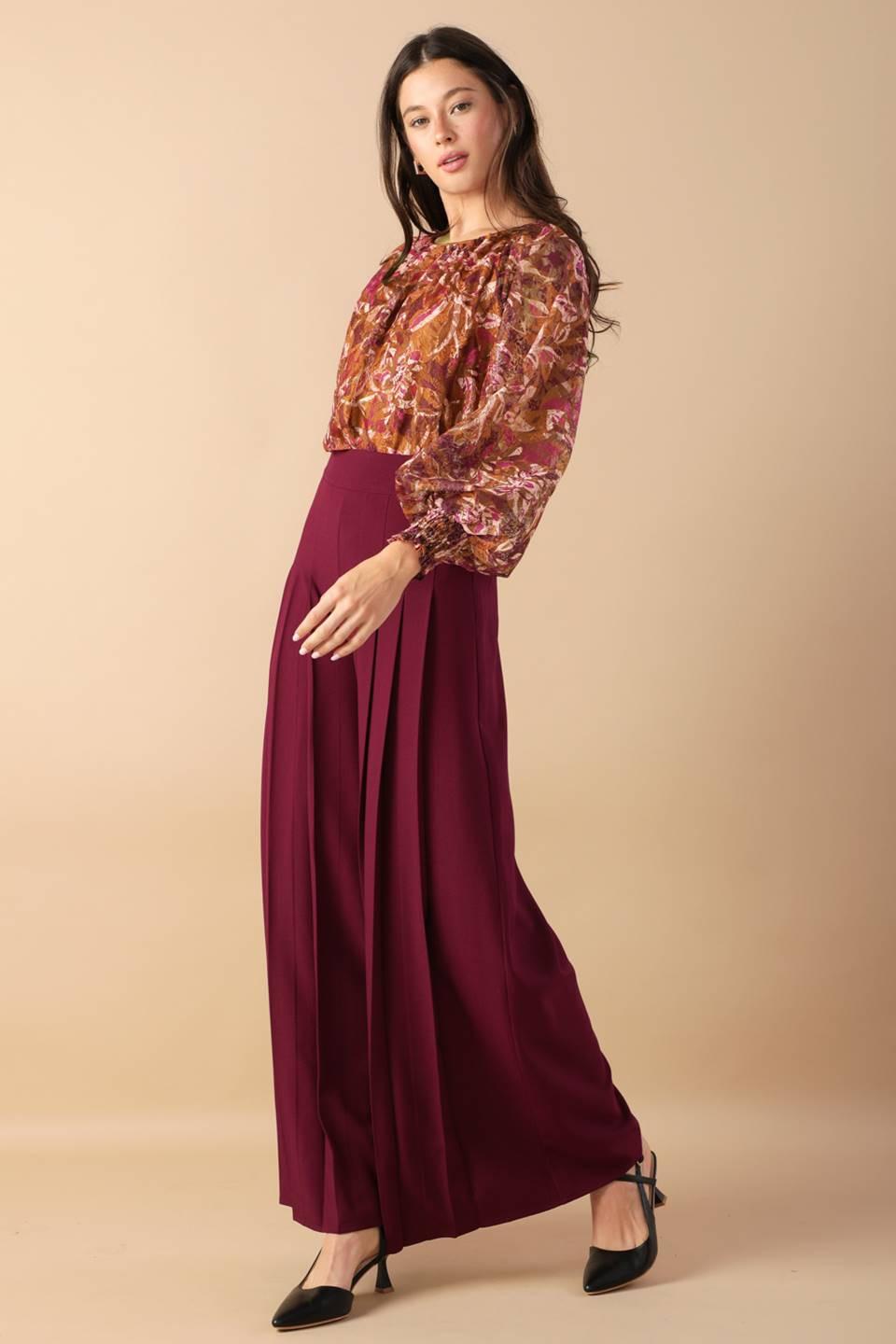 Sunset Stroll Woven Top in magentarust, view 4 — Soul Flow Apparel