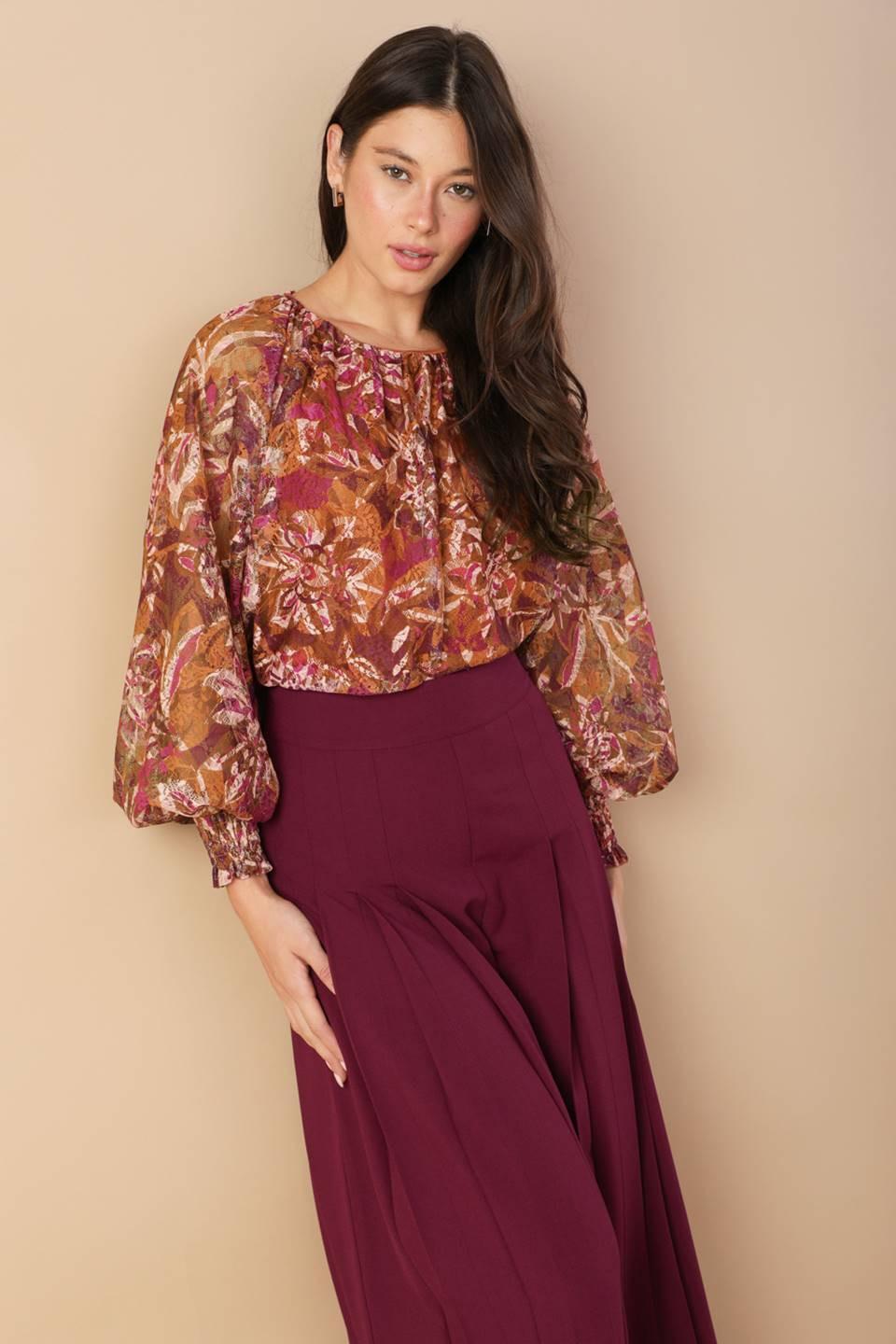 Sunset Stroll Woven Top in magentarust, view 5 — Soul Flow Apparel