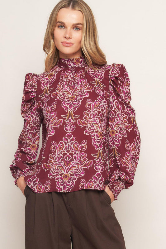 Floating on By Woven Top in burgundy, view 1 — Soul Flow Apparel