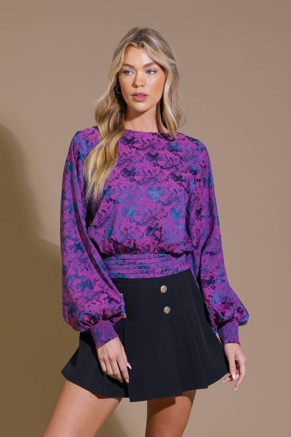 Best Presence Jacquard Woven Top in pink teal, view 1 — Soul Flow Apparel