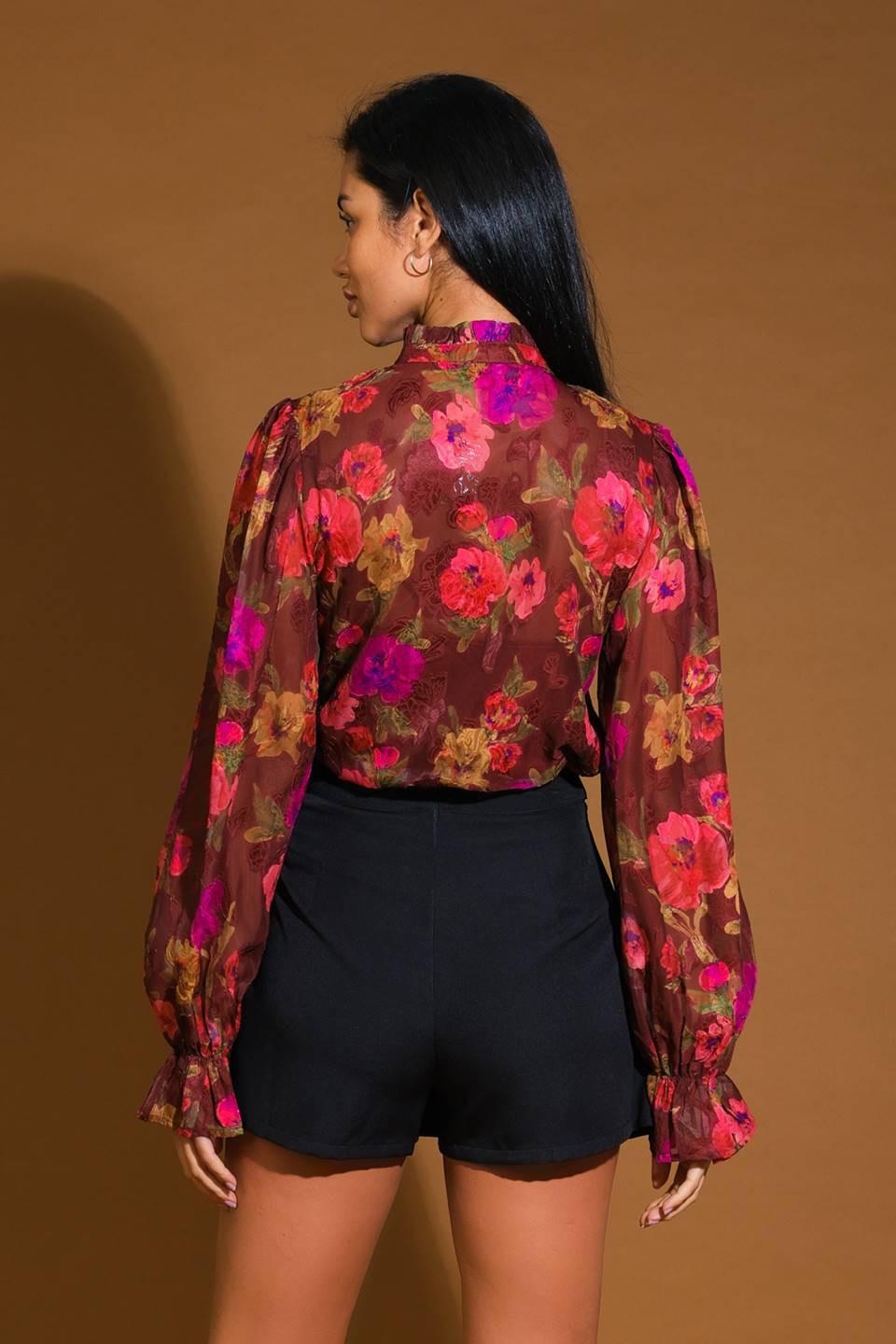 Perfect Stunner Woven Top in burgundy, view 2 — Soul Flow Apparel