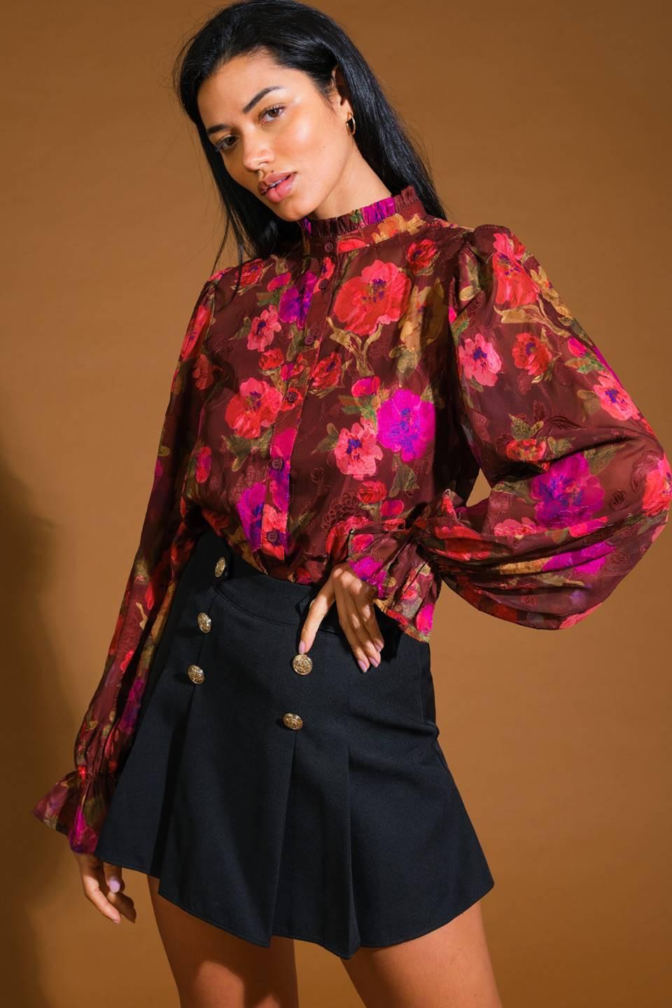Perfect Stunner Woven Top in burgundy, view 4 — Soul Flow Apparel