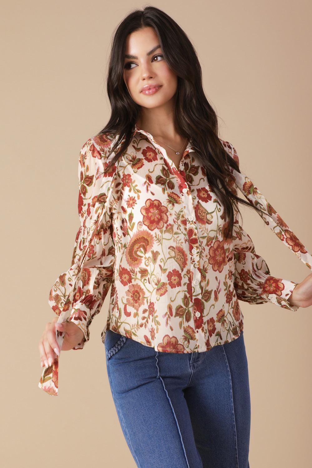 Memories in Focus Woven Blouse in ivory, view 5 — Soul Flow Apparel