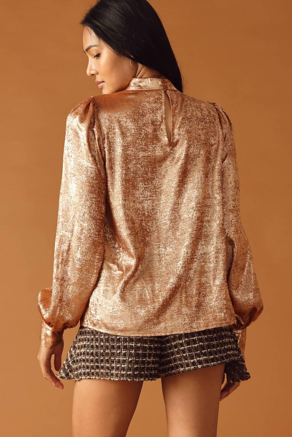 Sweet Sentiments Woven Top in bronze, view 6 — Soul Flow Apparel